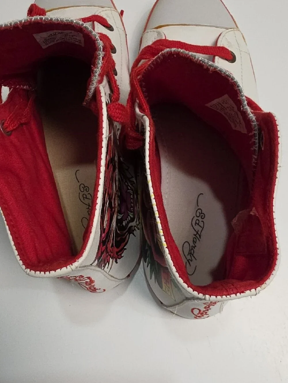 Vintage Ed Hardy Christian Audigier High-Top Leather Sneakers–Tiger & Rose Size9